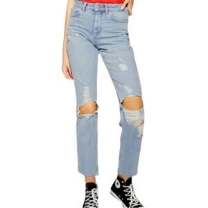 2/$30 Topshop Straight Leg Jeans High Rise Ankle Crop Distressed Light W26 #9243